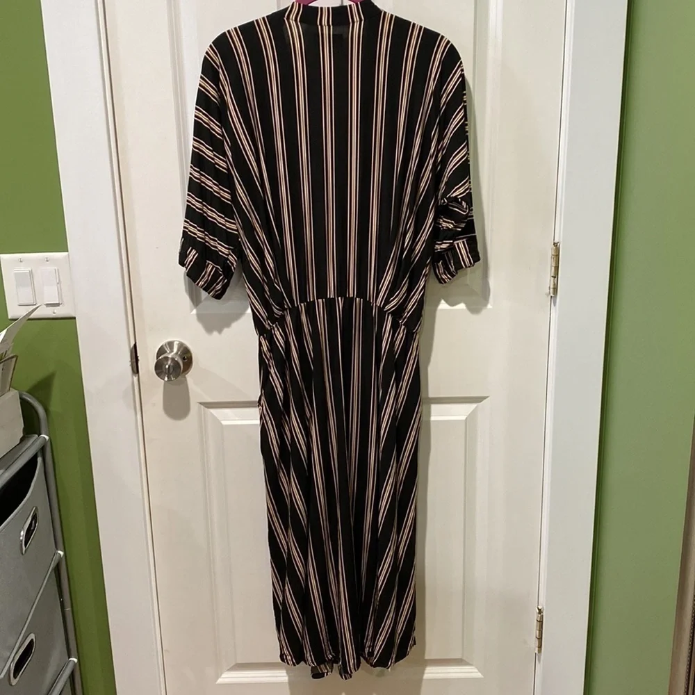 Kaftan Sexy V Neck Striped Midi Dress EUC